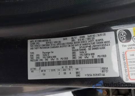 2017 Ford Fiesta Se z USA, uszkodzony, nr VIN 3FADP4EJ9HM155523